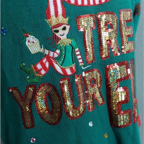 Holiday Time Treat Your Elf Ugly Christmas Sweater Medium - Picture 6 of 9